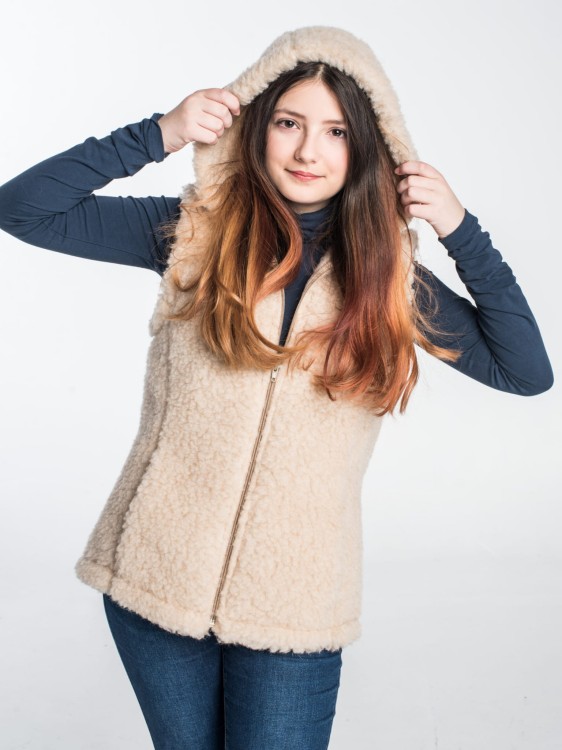 Kamizelka Merynos z kapturem beżowa 3.jpg