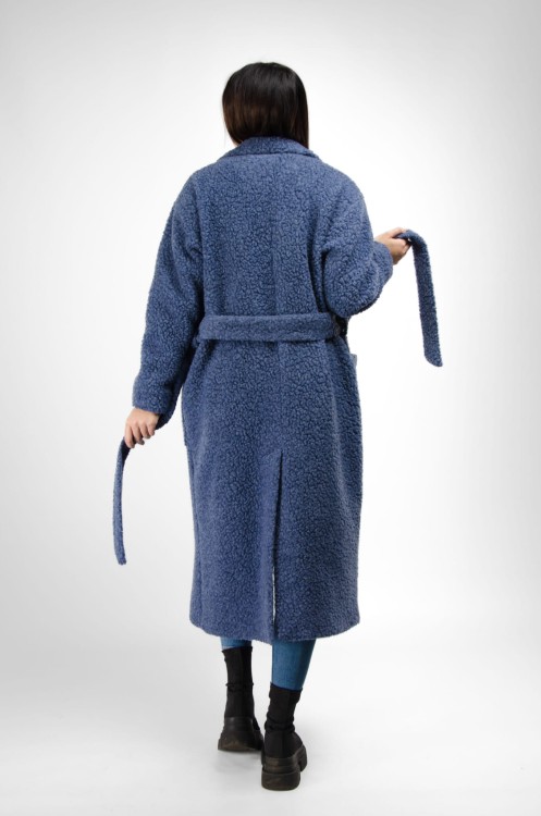 Maleni Płaszcz wełniany, długi z paskiem INGA granatowy tył