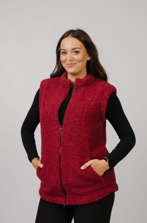 Maleni Kamizelka z wełny Merynos na stójce bordowa