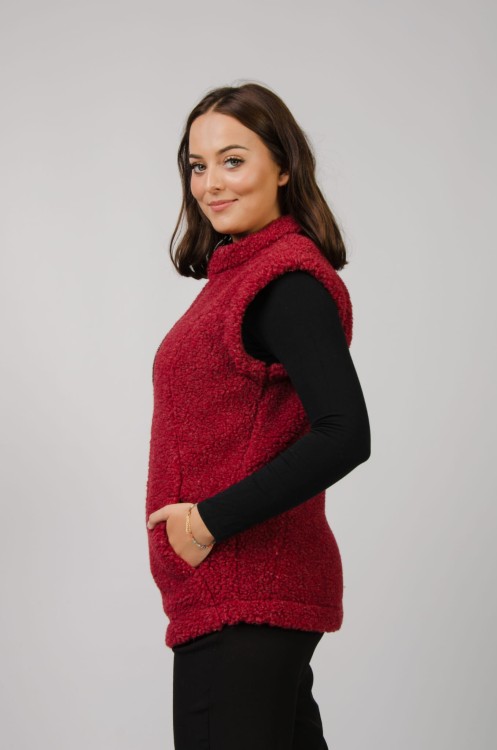 Maleni Kamizelka z wełny Merynos na stójce bordowa