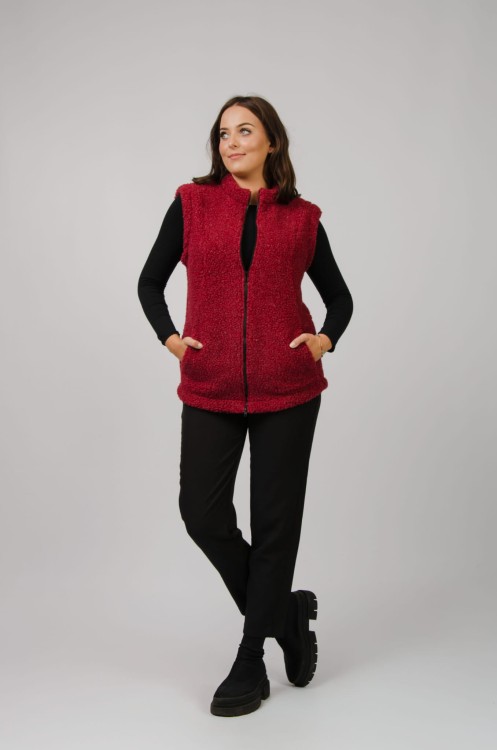 Maleni Kamizelka z wełny Merynos na stójce bordowa