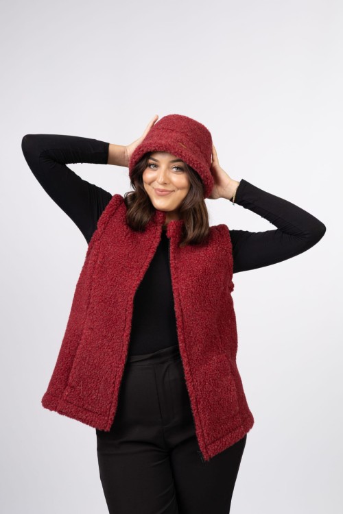 Maleni Kapelusz typu bucket z wełny Merynos bordowy