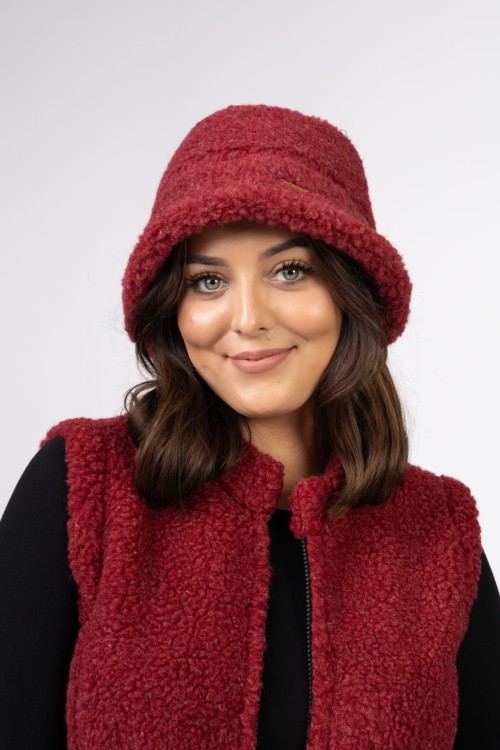 Maleni Kapelusz typu bucket z wełny Merynos bordowy