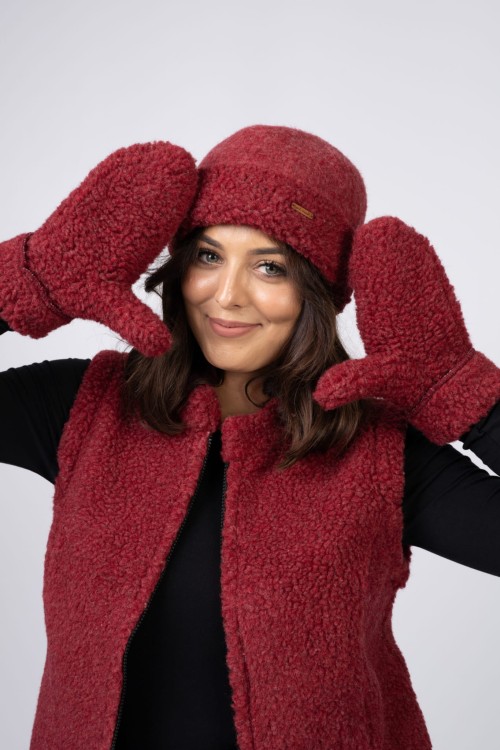 Maleni Wełniane rękawiczki z jednym palcem Merynos bordowe