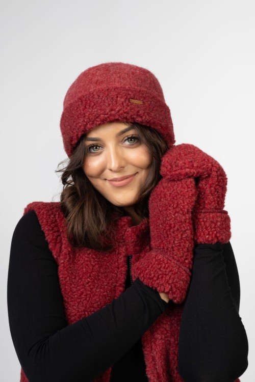 Maleni Wełniane rękawiczki z jednym palcem Merynos bordowe