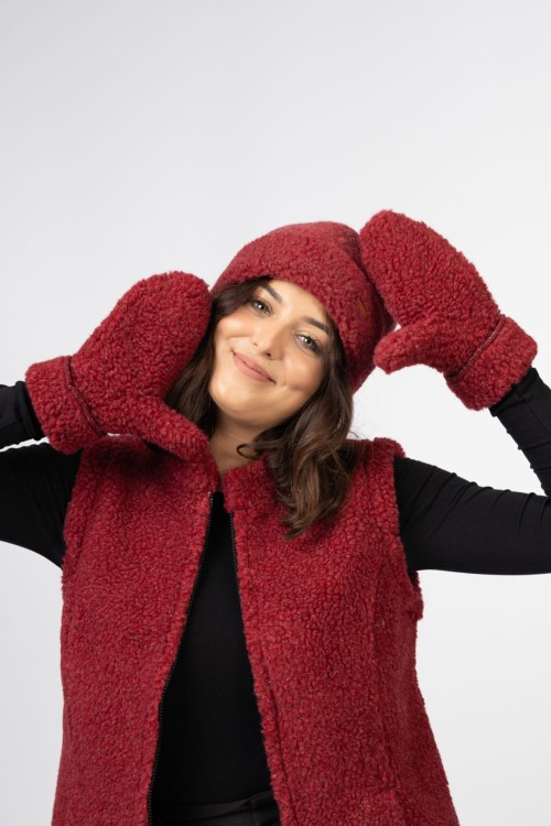 Maleni Wełniane rękawiczki z jednym palcem Merynos bordowe