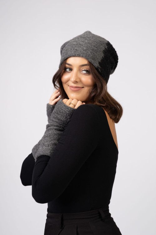 Maleni Mitenki wełniane – długie rękawiczki bez palców grafitowe