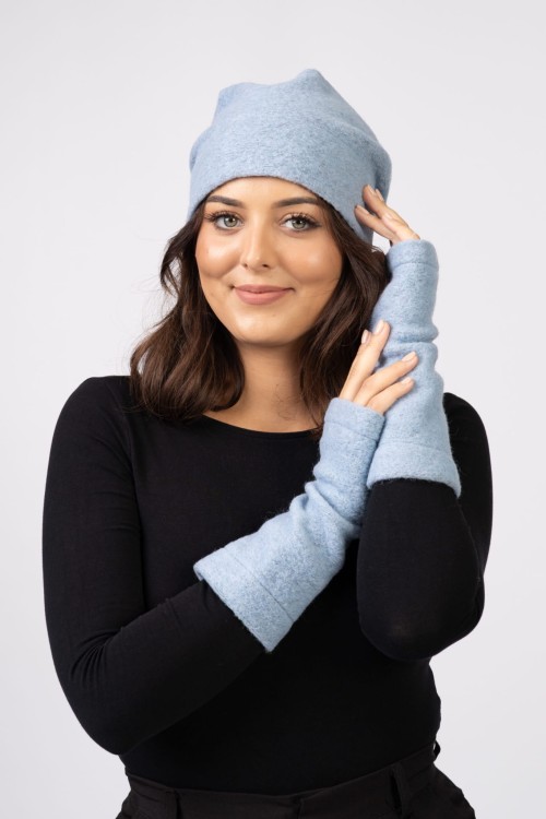 Maleni Mitenki wełniane – długie rękawiczki bez palców błękitne