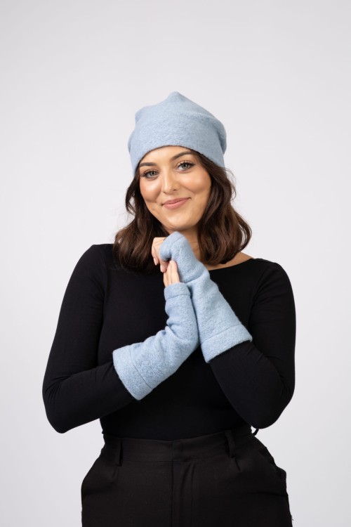 Maleni Mitenki wełniane – długie rękawiczki bez palców błękitne