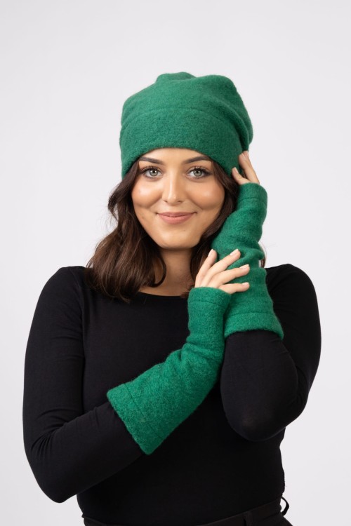 Maleni Maleni Mitenki wełniane – długie rękawiczki bez palców butelkowa zieleń