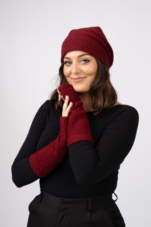 Maleni Mitenki wełniane – długie rękawiczki bez palców bordowe