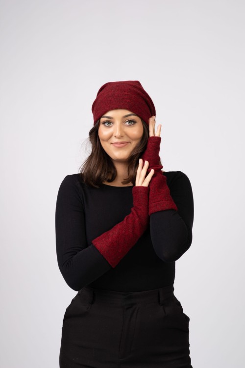 Maleni Mitenki wełniane – długie rękawiczki bez palców bordowe