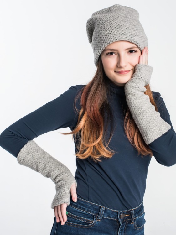 Maleni Mitenki wełniane – długie rękawiczki bez palców Winter szare