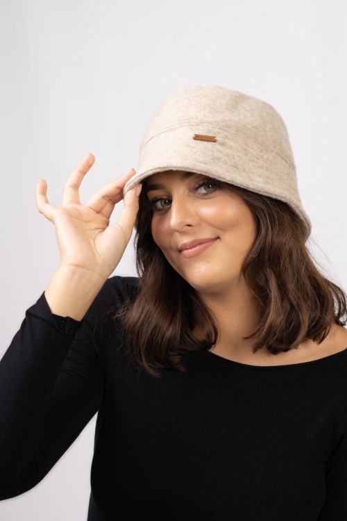 Maleni Kapelusz typu bucket z wełny beżowy