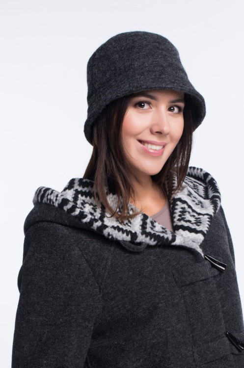 Maleni Kapelusz typu bucket z wełny grafitowy