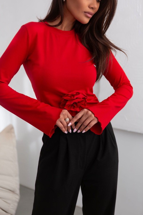 Czerwona bluzka z różą ROSE-2 4356  | 1448-S