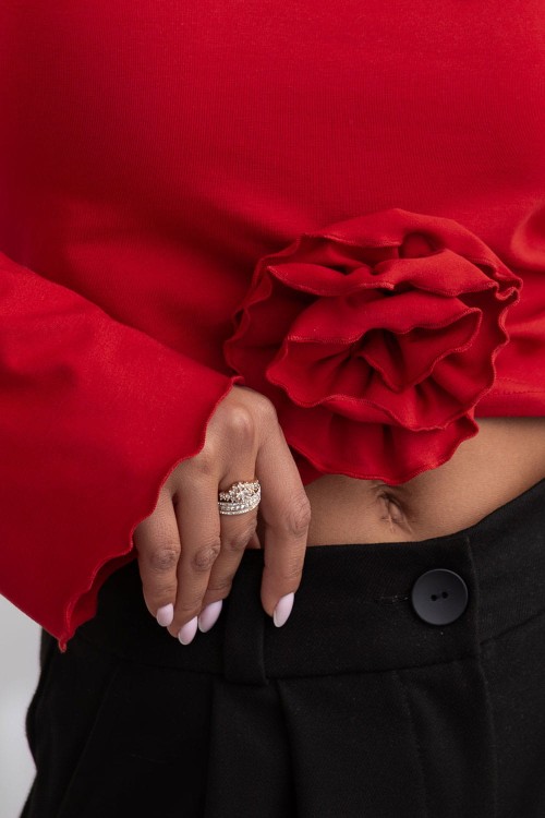 Czerwona bluzka z różą ROSE-3 4356  | 1448-S