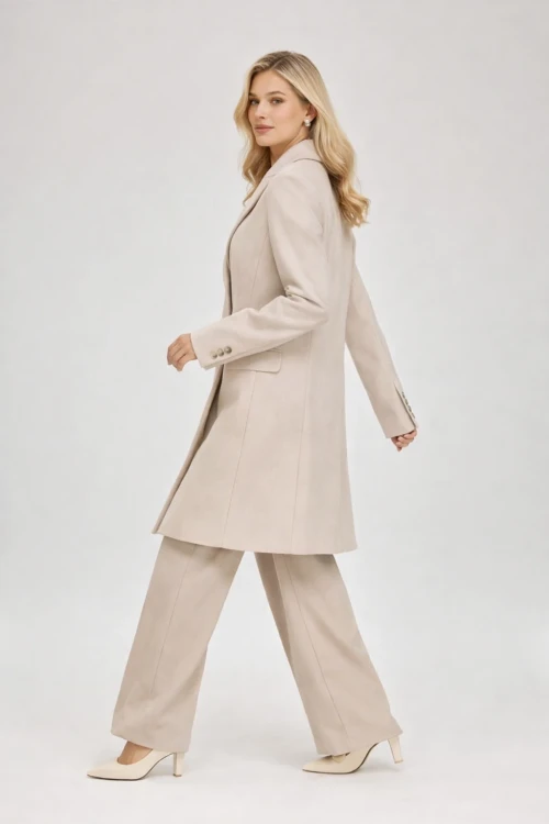 elegancki plaszcz damski megi bezowy stylizacja maleni