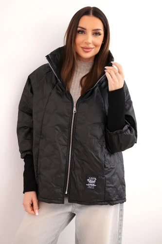 Kurtka damska wiosenna pikowana z ozdobnym tłoczeniem i zamkiem czarna-1 4414 