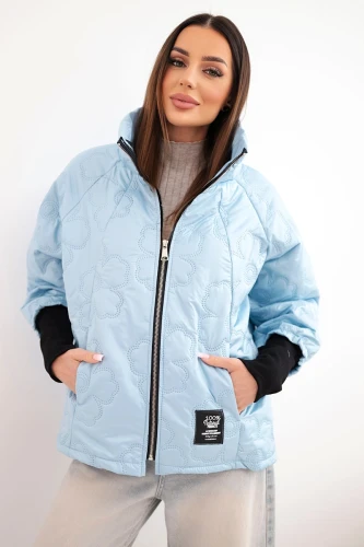 Kurtka damska wiosenna pikowana z ozdobnym tłoczeniem i zamkiem niebieska-1 4425 