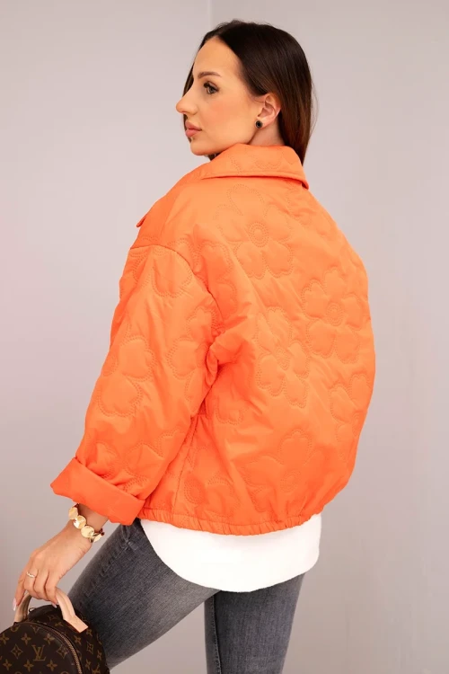 Kurtka damska wiosenna pikowana z kwiatowym wzorem pomarańczowa-3 4435 