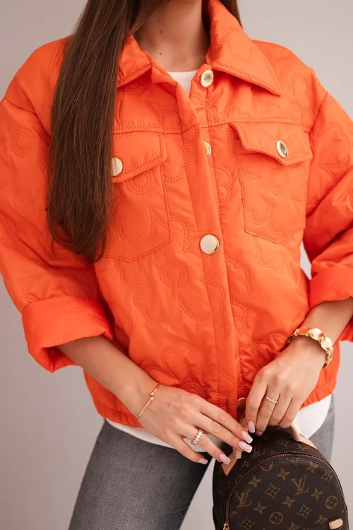 Kurtka damska wiosenna pikowana z kwiatowym wzorem pomarańczowa-4 4435 
