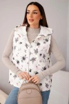 Kamizelka damska pikowana w kwiaty z kapturem grafitowa