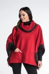 Czerwono-grafitowe ponczo damskie oversize z 100% wełny – Greta