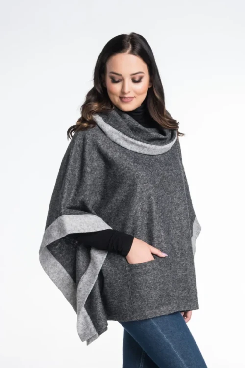 Grafitowe ponczo damskie oversize z 100% wełny – Greta Maleni (1).webp